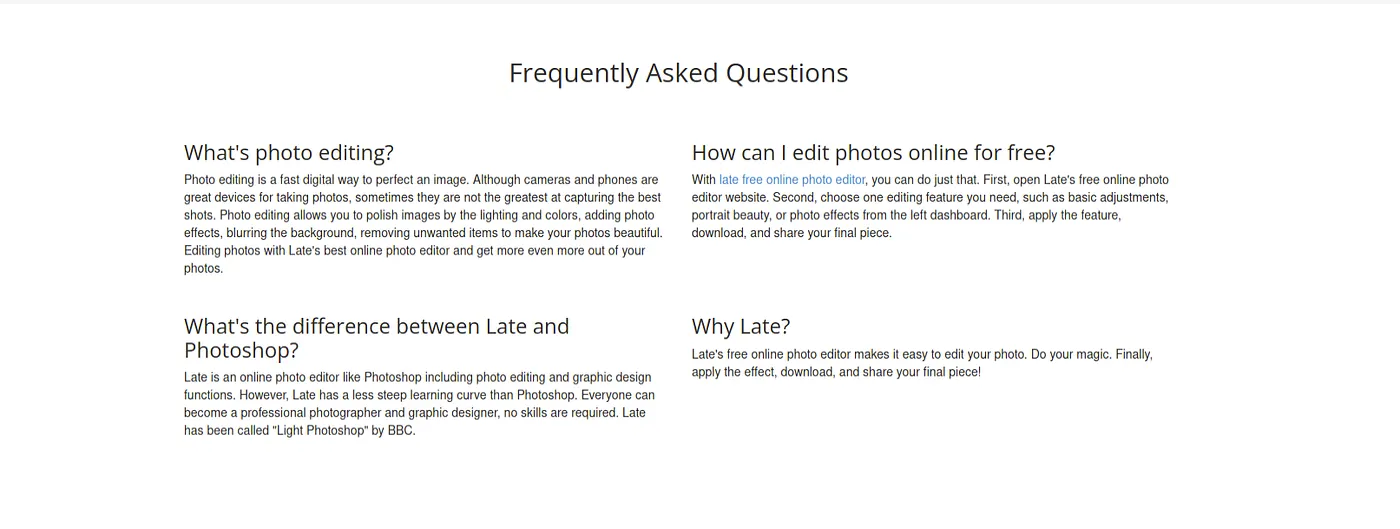 Late FAQ page