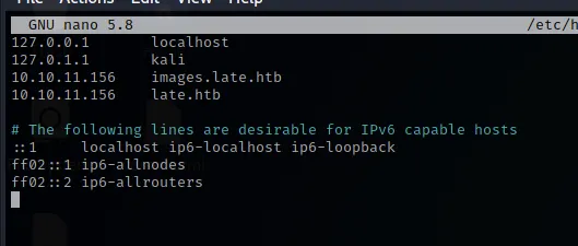 /etc/hosts file with images.late.htb