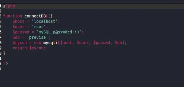 PHP config with MySQL credentials